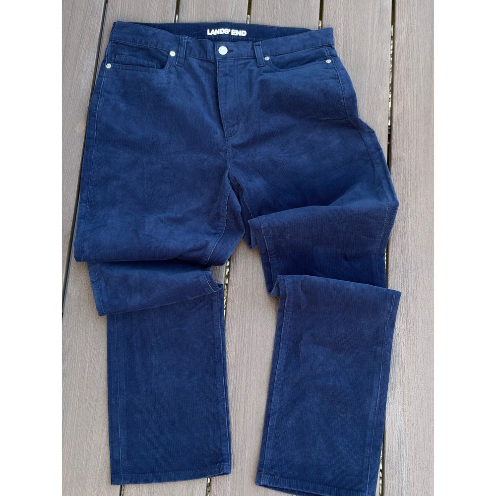 Lands End Womens Navy Blue Corduroy Straight Leg Pants Size 12 RN 62830